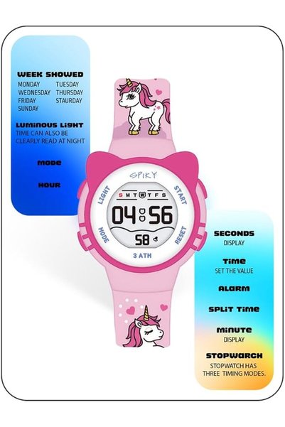 Spiky Cats-Ears Round Designed Strap Multifunctional Sports Digital Watch