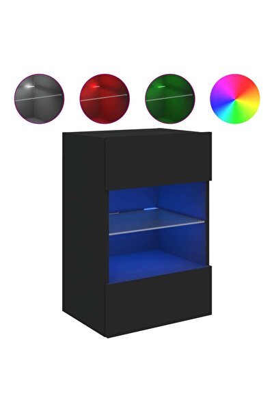 vidaxl Comodă TV de perete cu lumini LED, negru, 40x30x60,5 cm