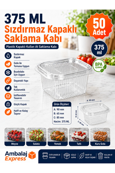 Ambalaj Express.com.tr Plastik Kapaklı Kullan At Saklama Kabı Sızdırmaz Kap 3...