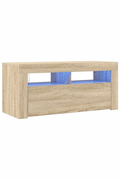 vidaxl Comodă TV cu lumini LED, stejar Sonoma, 90x35x40 cm