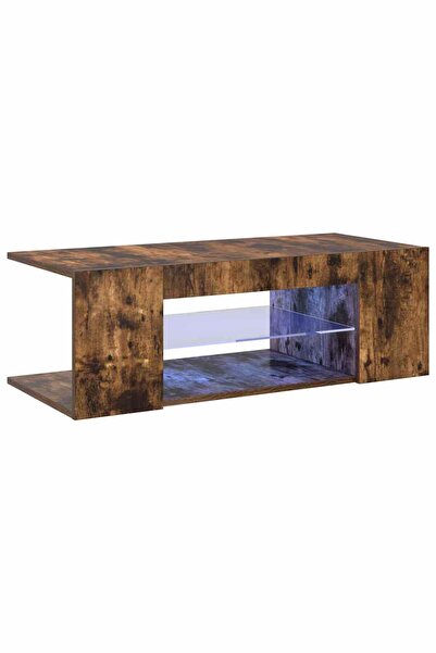 vidaxl Comodă TV cu lumini LED, stejar fumuriu, 90x39x30 cm