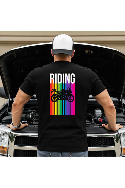 OKTANE t-shirt Riding rainbow motorcycle black XL