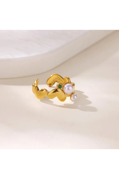 Peach Jewelry Κομψό Γεωμετρικό Δαχτυλίδι με Μαργαριτάρι, Χρυσόχρωμο, από Ανοξ...