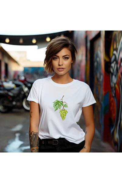 OKTANE Tricou dama Ananas model 1, de vara, Fructe, 100%bumbac, culoare alb XS
