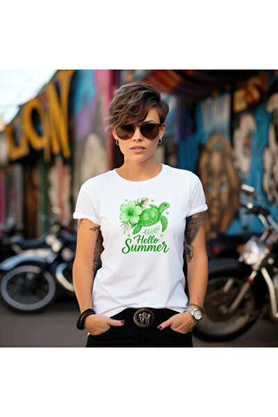 OKTANE Tricou vara Hello summer turtle green alb XL