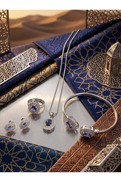 Take Two By Styli طقم مجوهرات من 4 قطع باللون الأرجواني والفضي يشمل قلادة وأق...