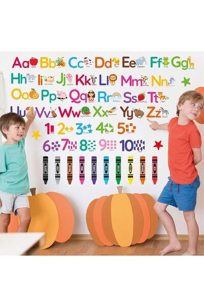 Arabest Animal Alphabet and Numbers Wall Decals,6 Sheets 55 Pcs Educational P...