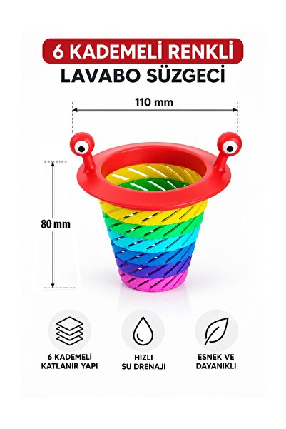 omilife Renk 6 Kademeli Lavabo Süzgeci Gider Tıkacı Mutfak Banyo Lavabo Kapağı