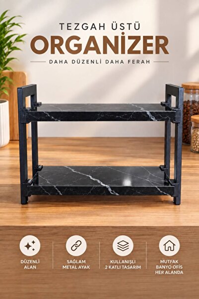 BAMBEDS MOBİLYA Metal Ayaklı Mutfak Tezgah Üstü Organizer - 2 Katlı Banyo & M...
