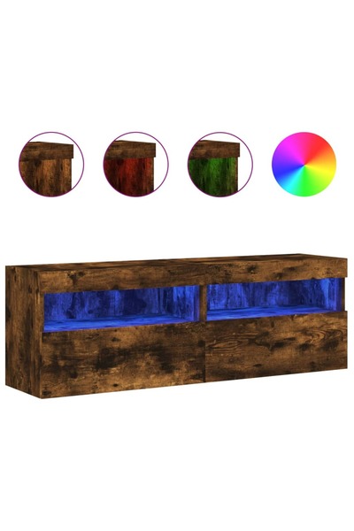 vidaxl Comodă TV de perete cu LED, 2 buc. stejar fumuriu, 60x30x40 cm