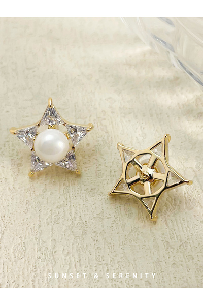 Take Two By Styli Faux Pearl Star Stud Earrings