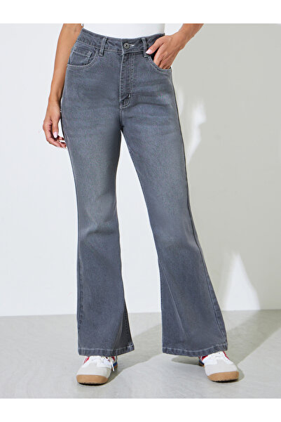 Styli Grey Faded Stretch Flared Jeans