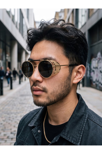 Take Two By Styli Gold Round Steampunk Sunglasses