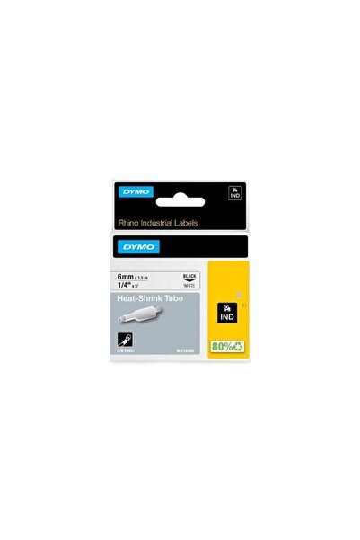 Dymo Industrial Heat-Shrink Labels 6MM-18051 – 1.5m Length, White Tube with B...