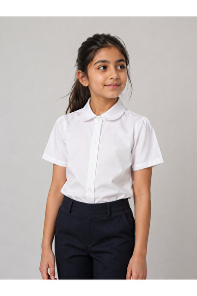 Victor and Jane By Styli Girls White Short Sleeve Cotton Blend School Shirt