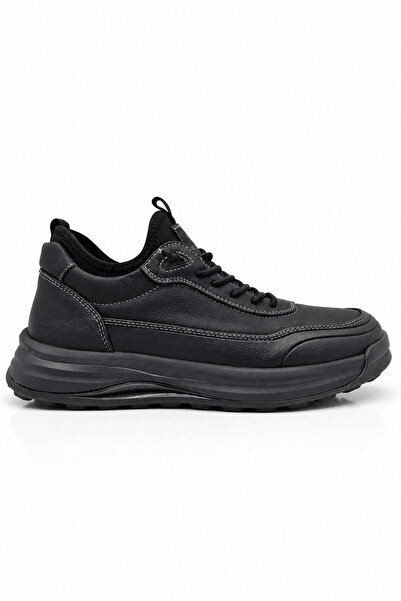 Siyah %100 Deri Erkek Günlük Spor Ayakkabı | EVA Taban Tam Kalıp | Streçli Akıllı Bağcık Full Ortopedik | Konforlu Rahat Günlük Kullanım İçin Modern Casual Erkek Sneaker Ayakkabı Modeli