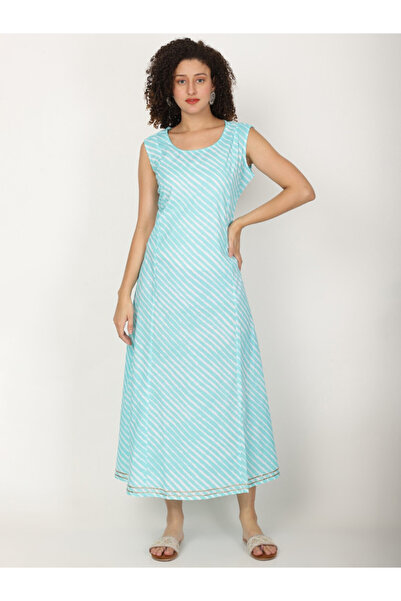 RUE COLLECTION By Styli قميص كورتا قطني بدون أكمام بياقة مستديرة وخطوط مخططة
