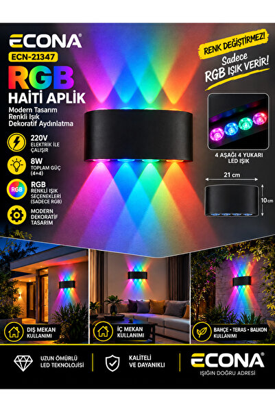 ECONA Haiti 8W RGB LED Çift Taraflı Dış Mekan Duvar Lambası - Suya Dayanıklı ...