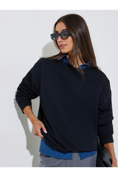 Styli Black Plain Regular Fit Sweatshirt