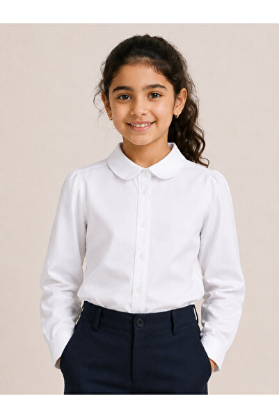 Victor and Jane By Styli Girls White Long Sleeve Cotton Blend School Shirt