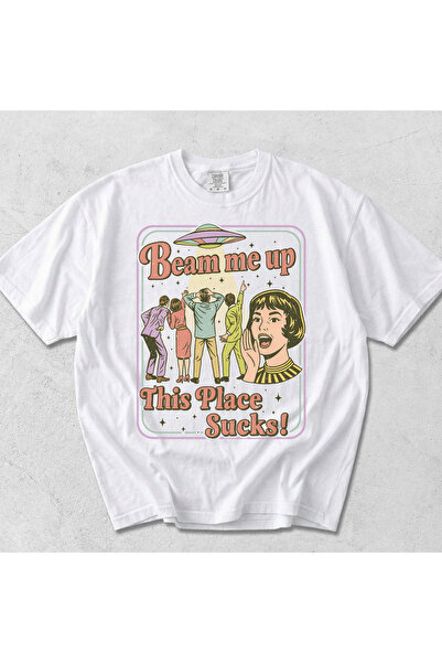 Beam Me Up Baskılı Oversize Unisex Komik Tişört