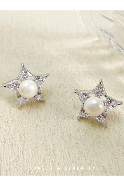 Take Two By Styli Faux Pearl Star Stud Earrings