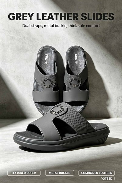 SoftSole KSA صندل رجالي من الجلد المزخرف مع تفاصيل مشبك معدني