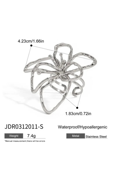 Peach Jewelry Δαχτυλίδι Μοντέρνου Στυλ με Λουλούδι, Ασημί Χρώμα, από Ανοξείδω...