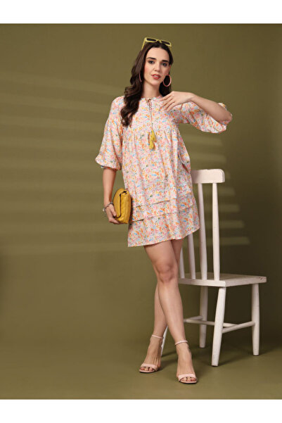 RUE COLLECTION By Styli فستان بطبعة زهور وربطة عنق وأكمام واسعة وقصة A-line