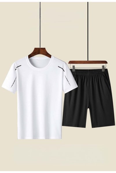 Take Two By Styli Men White T-Shirt and Black Shorts Set