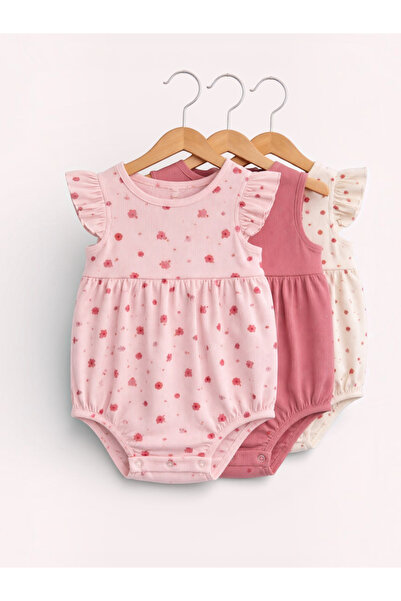 Victor and Jane By Styli Baby Girls Floral Ribbed Bodysuit Rompers â€“ Pack of 3