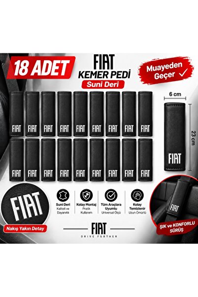 mutlu oto aksesuar FIAT Yeni Logo 18 Adet Beyaz Nakışlı Suni Deri Emniyet Kem...