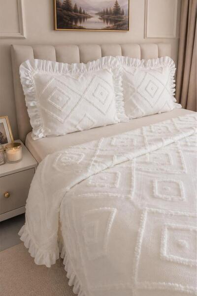 Çeyiz Diyarı Ruffle Samira 3 Piece Double Pique Set Cream