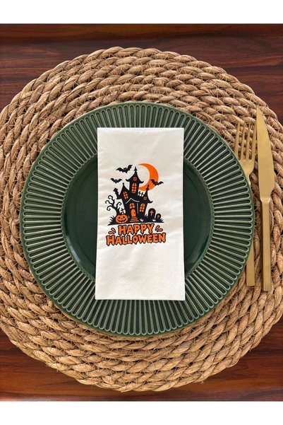 kidspartim Happy Halloween Şatolu Renkli Baskılı Peçete Beyaz 16 Adet