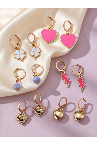 Take Two By Styli Set of 6 - Flower Heart Earrings