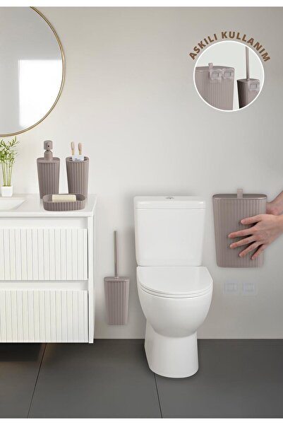 Okyanus Home Set de baie adeziv Mink, 5 piese - Poate fi agățat sau folosit pe podea