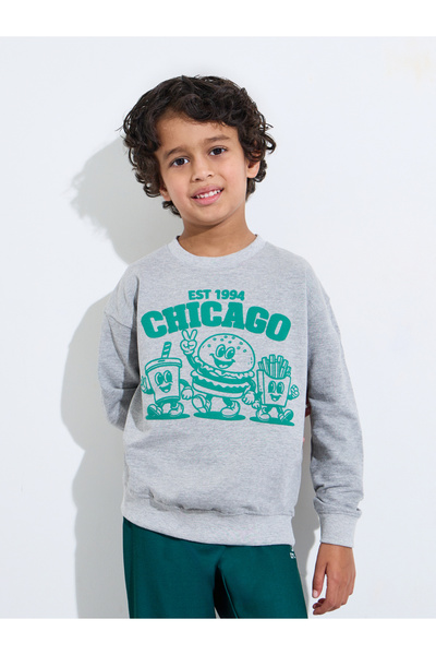 Styli Boys Grey Graphic Print Regular Fit Sweatshirt