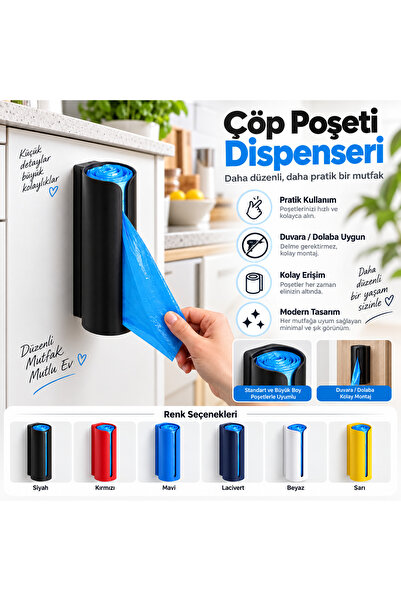 MYE TEKNOLOJİ Çöp Poşeti Dispenseri Duvara ve Dolaba Uygun Poşetlik Mutfak Or...