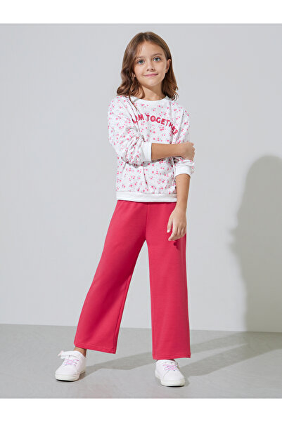 Styli Girls Floral Print Oversized Sweatshirt and Solid Wide leg Joggers Set