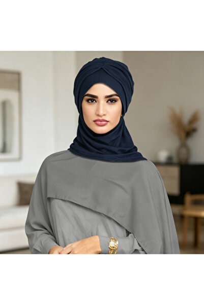 Take Two By Styli قبعة حجاب مطوية باللون الأزرق البحري
