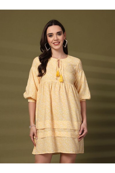 RUE COLLECTION By Styli فستان بخط A مع رباط عنق مطبوع بنقوش عرقية