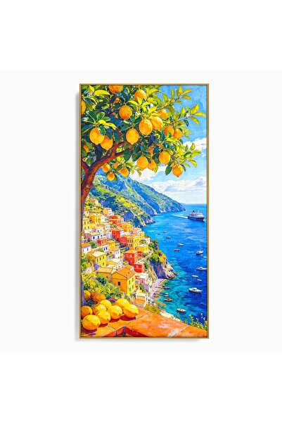 Luxcanva Tablou Canvas Peisaj Mediteranean Cu Lamaie 70x140 cm cu Rama Auriu ...