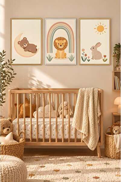 ZURİ DESİGN Çocuk Odası Tablo Seti Çerçeve Görünümlü MDF Duvar Tablosu Boho H...