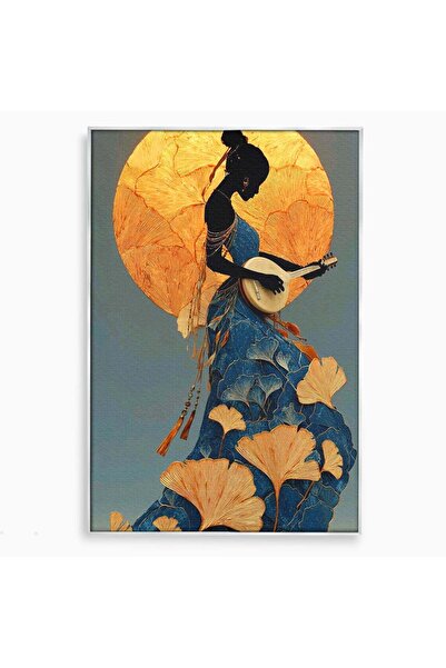 Luxcanva Tablou Canvas Silueta Muzicala Sub Luna 50x70 cm cu Rama Argintiu In...