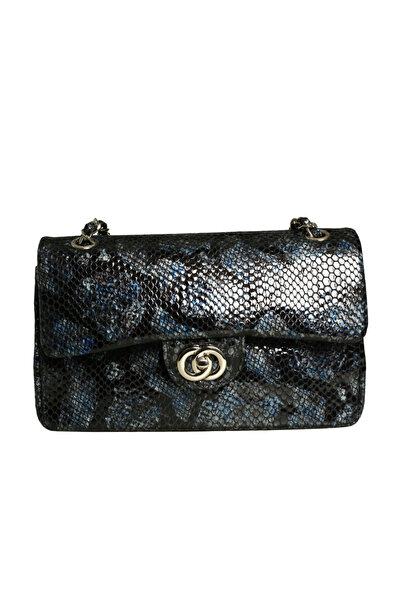 Platin Blue black patent leather print women's shoulder bag