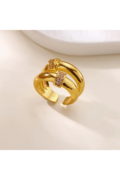 Peach Jewelry Κομψό Γεωμετρικό Δαχτυλίδι με Ζιργκόν, από Ανοξείδωτο Ατσάλι 31...