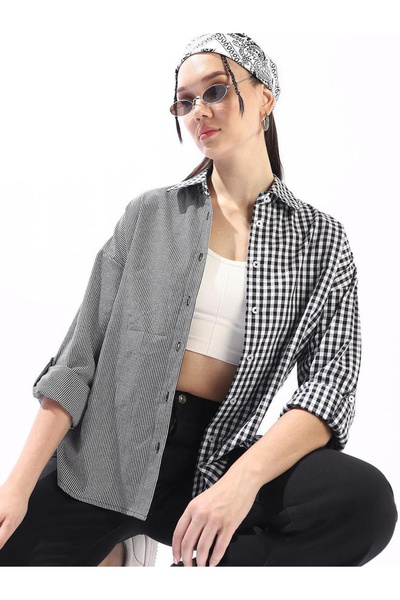 High Star By Styli Black 100% Cotton Checkered Oversized Shirt