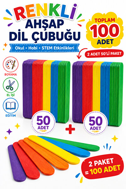 TOMBİ-X 100 Adet Ahşap Dil Çubuğu Büyük Geniş Çubuk Abeslang Dondurma Dil Bas...