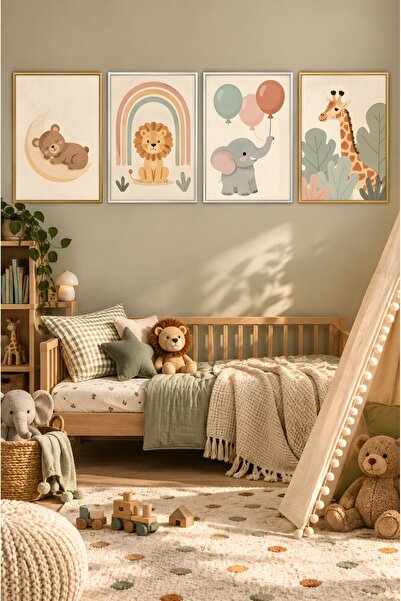 ZURİ DESİGN Çocuk Odası Tablo Seti Çerçeve Görünümlü MDF Duvar Tablosu Boho H...