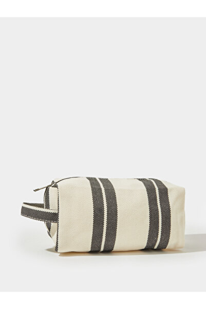 Styli Cream Striped Pouch with Side Wrist Handle